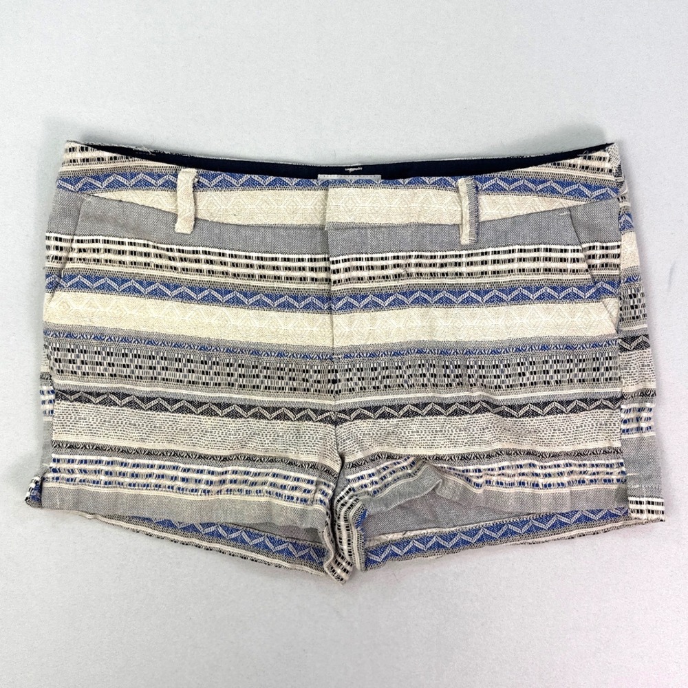 Merona Women Blue Grey Geometric Woven Cotton Boho Tribal Shorts Size 6